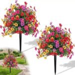 22 Inch Artificial Flower Stake Outdoor Decor – Multi-Color Garden Stakes for Yard & Lawn, No Fade Heavy Duty Plastic, All Season Decoratio