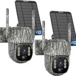 VOOPEAK 4G LTE Trail Camera 2 Pack, 360° View Cellular Hunting Camera with Live Streaming, 2.5K Game Camera Solar Powered, Night Vision, Motion Activated, Two-Way Audio Wildlife Cam