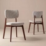 COLAMY Dining Chairs Set of 2, Mid Century Modern Upholstered Kitchen Chairs with Solid Red Oak Wood Legs, Textured Fabric Dining Room Accent Chairs for Small Spaces, 300 lbs Capacity,Walnut,Oatmeal