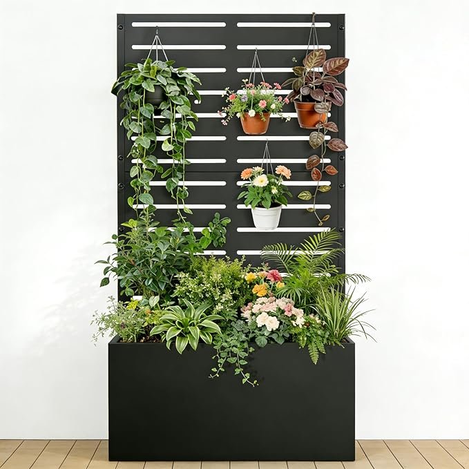 You are currently viewing Baotree Metal Raised Garden Bed with Trellis and Wheels, 47″x24″x12″ Planter Box for Climbing Plants, Vegetables & Vines, Features Drainage Holes and Privacy Screen