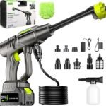 YKYI Cordless Pressure Washer, Battery Powered with 30 Speed Levels, Handheld Portable Sprayer with 6-in-1 Nozzle, 24FT High-Elastic Hose for C