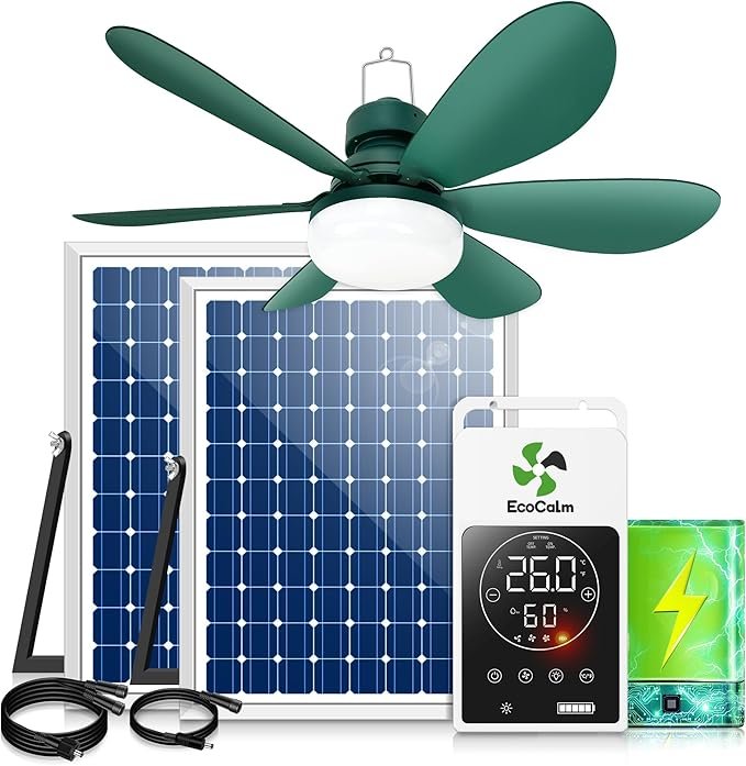 You are currently viewing Solar Ceiling Fan Light with Battery and Adjustable Thermostat, 20″ Outdoor Ceiling Fans for Gazebo with 2pcs 15W Bifacial Solar Panels, Solar Powered Canopy Fan for P