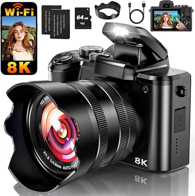 Read more about the article 8K Digital Camera, 88MP WiFi Cameras for Photography with 3.2″ Touchscreen, Autofocus, 16X Zoom, Anti-Shake, Dual Lens Vlogging Cam