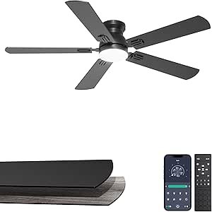 Read more about the article 52” Flush Mount Ceiling Fan with Lights, Space-Saving Low Profile for Low Ceilings, App/Remote Control, Safe Quiet DC Motor for Bedroom Living Room,
