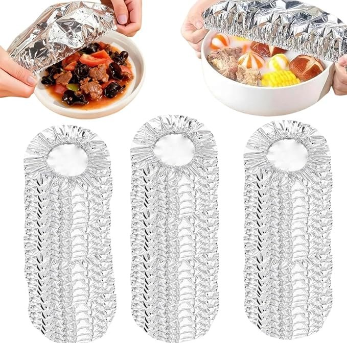 You are currently viewing 100 Pcs Reusable Aluminum Foil Food Covers Insulated Food Cover 110℃ Heat Resistant Elastic for Meals Vegetables Fruits Leftovers for Kitc