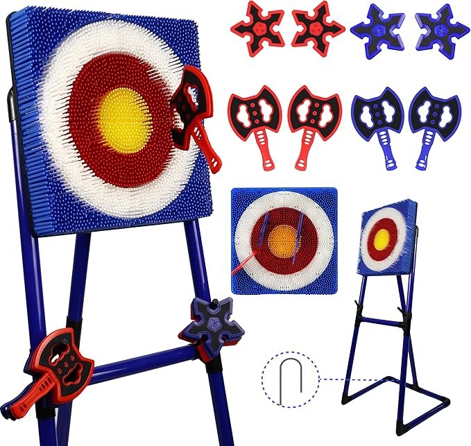 You are currently viewing BunnyBoo Family Axe Throwing Game for Backyard Fun | Safe Bristle Target Set with 4 Axes & 4 Darts for Kids & Adults | Lightweight &