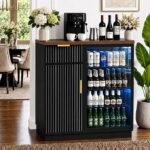 Coffee Bar Cabinet with Fridge Space, Mini Fridge Cabinet with Power Outlet, Fluted Buffet Sideboard with Drawer & Adjusta