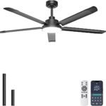 Ohniyou 60” Ceiling Fan with Lights, Industrial Ceiling Fan with 5 Aluminum Blades, App/Remote Controlled, Dim
