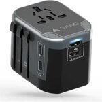 AUNNO Universal Travel Adapter, International Travel Plug Adapter with 2 USB-C and 2 USB Ports, All in One Plug Adaptor with Dual Safety Fuses, UK to European Plug Adaptor for EU