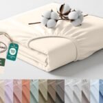 Royale Linens 100% Organic Cotton King Fitted Sheet Only – Percale Weave – Super Soft Deep Pocket Bottom Sheets – Cream Elastic Sheet – King Size Fitted Sheets Only – (78″x80″+15″, Cream)