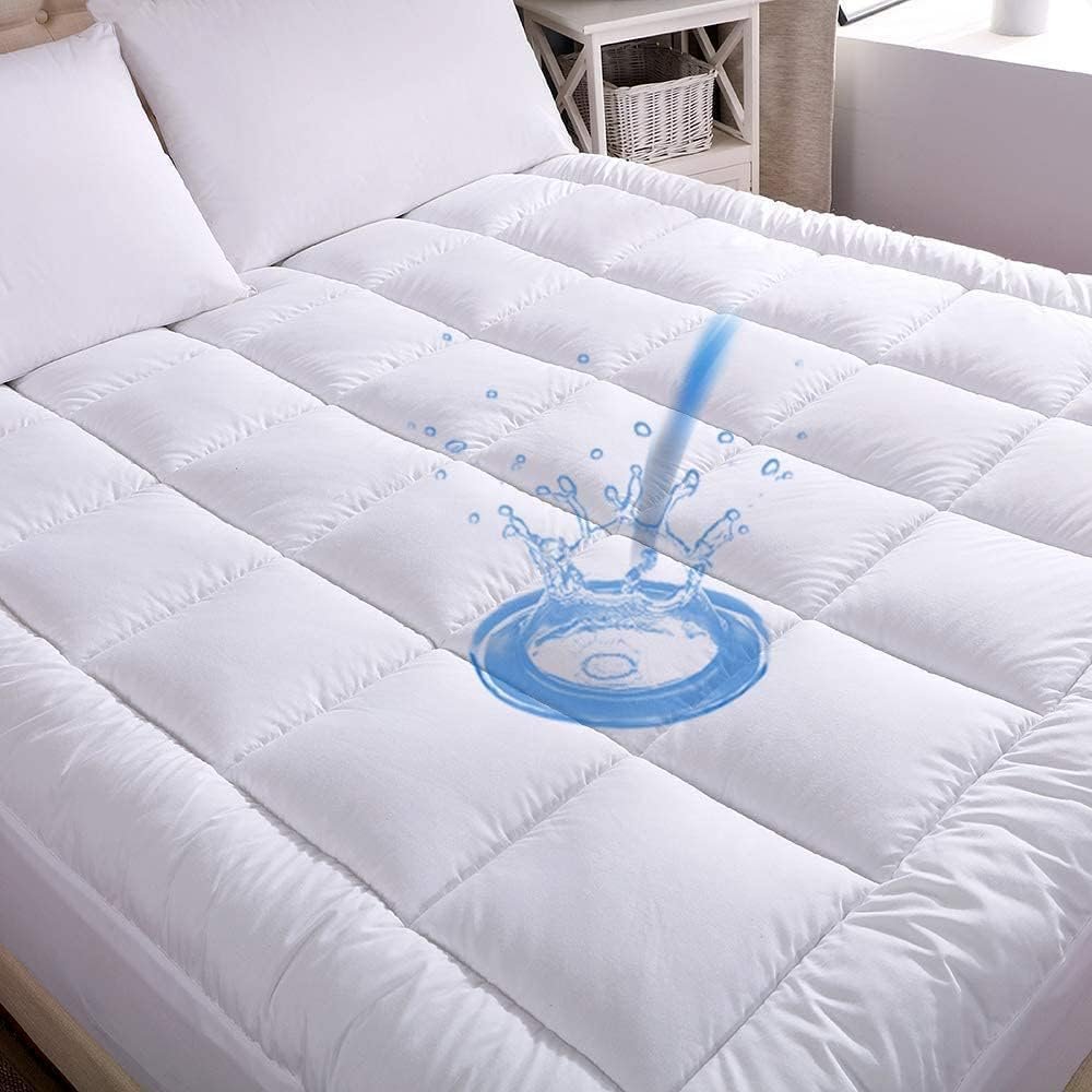 You are currently viewing WhatsBedding Waterproof Mattress Topper Queen Size Cotton Top Down Alternative Filling Pillowtop Mattress Topper Cover-Fitted Quilted
