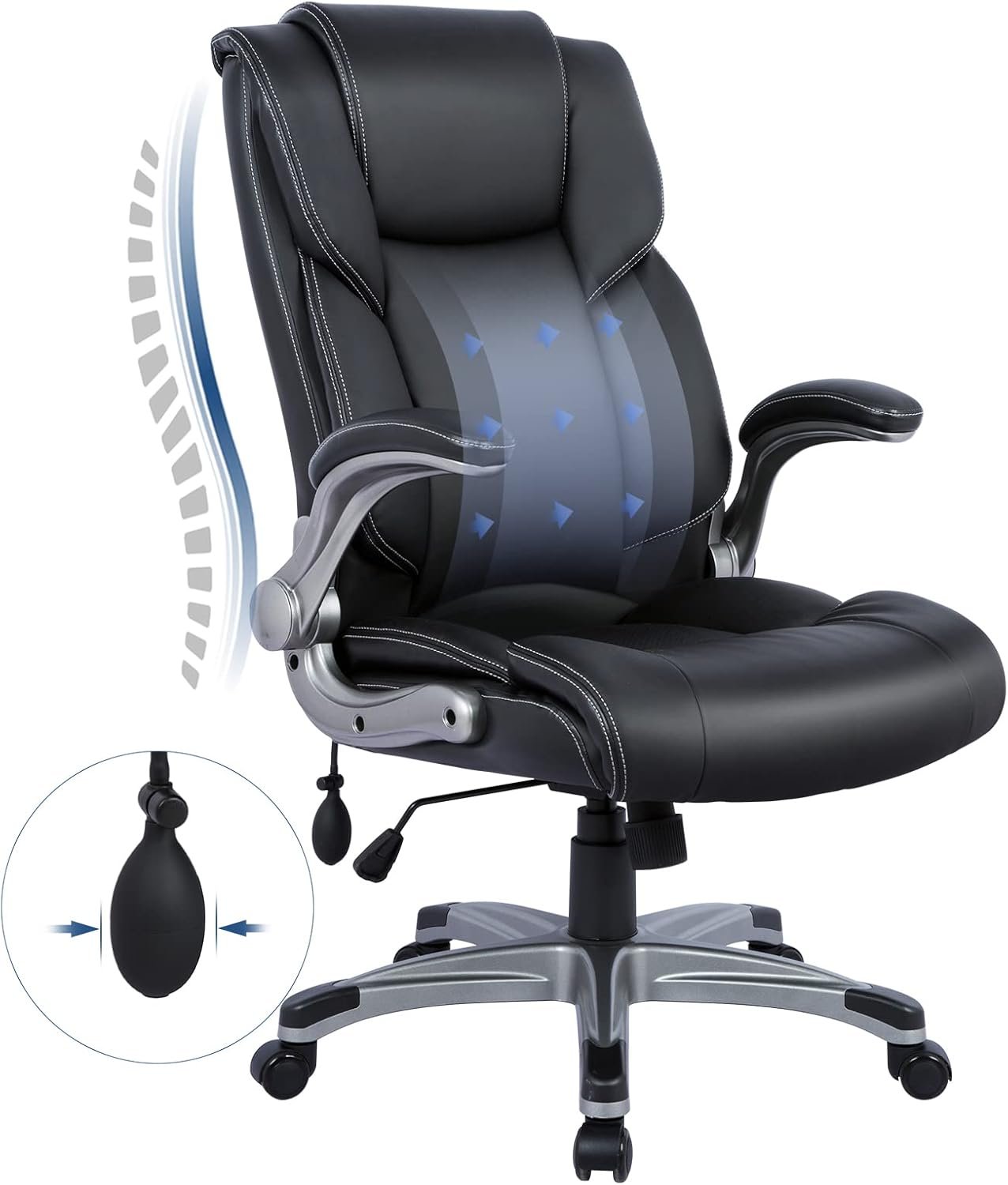 You are currently viewing COLAMY High Back Executive Office Chair – Ergonomic Leather Desk Chair with Inflatable Lumbar Support, Flip-Up Arms, Adjustable Tilt Lock & Swivel Base – Black