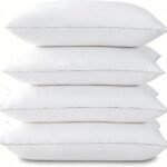 Queen Size Pillows Set of 4 – Hotel Quality Cooling Bed Pillows, Down Alternative Soft & Supportive, 100% Organic Cotton Cover, Ideal for Side, Back & Stomach Sleepers (18″ x 28″)