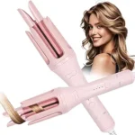 Automatic Curling Iron, 1.25 Inch Hair Curler with 4 Temp. Options, 10S Fast Heating, 2-Way Rotation, 30 Min Auto Shut-Off, Anti-Scald-Tangle for Long Hair, Dual Voltage for Travel (Pink)