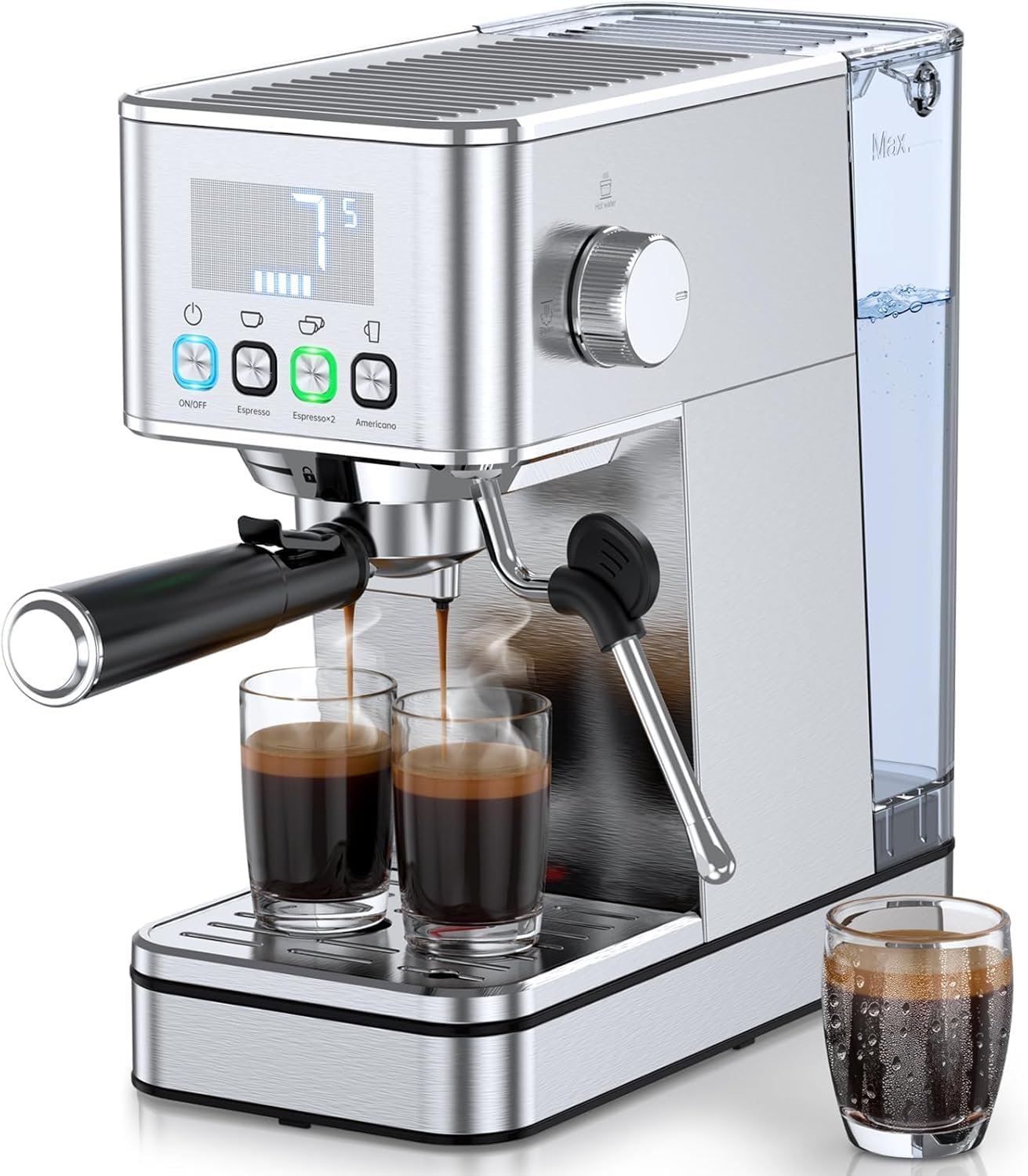 You are currently viewing 20-Bar Espresso Machine, Compact Stainless Steel Cold Brew Machine, Equipped with a Milk Frother & Steam Wand, 57.5OZ Removable Water Tank, Custom Time, Silver, for Home Use
