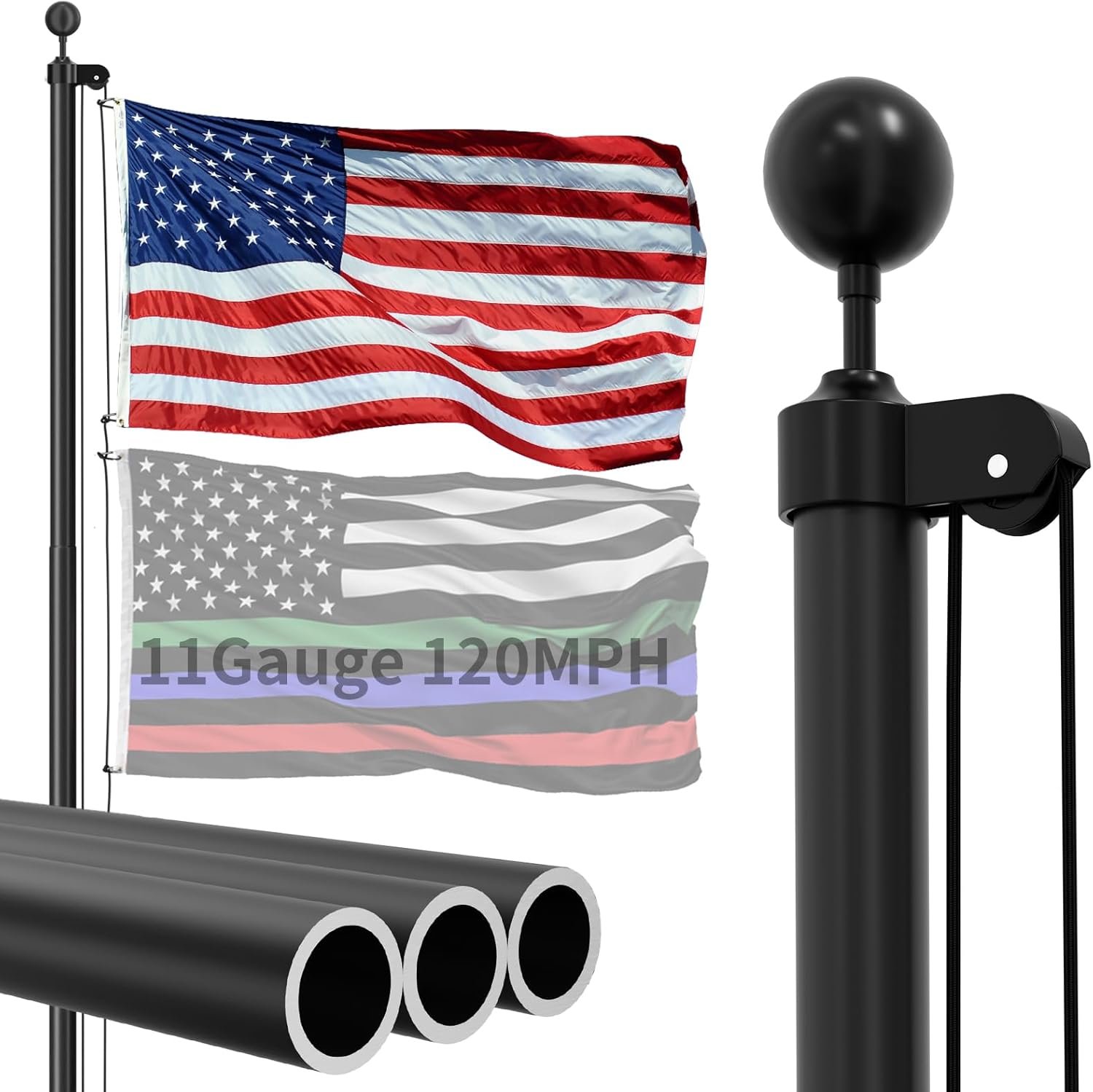 Read more about the article 25 FT Heavy Duty Flag Pole 120MPH Wind Test 11 Gauge for Outside House