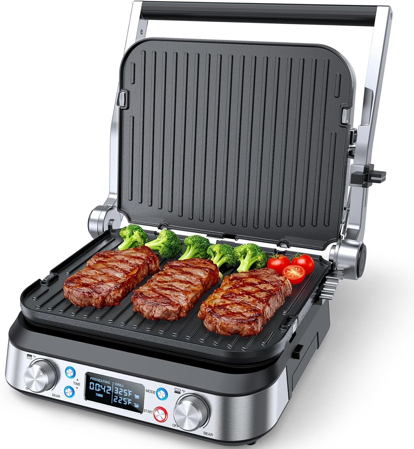 You are currently viewing 6-in-1 Griddle and Indoor Grill, 14’’, Electric Grill For Steak, Burger, Egg, Smokeless Pancake Grill, Nonstick Removable 450°F Dual Adjustable Grill Plates, 90-Minute Timer, Dishwasher Safe
