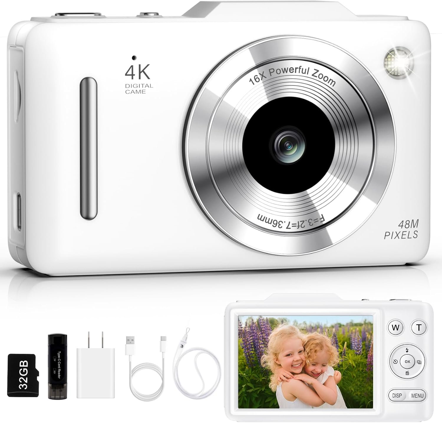 You are currently viewing Digital Camera 4K Autofocus Vlogging Camera for Photography with 16X Zoom Anti Shake, 32GB Card, 48MP Compact Portable Point and Shoot Camera for Kids Boys Girls Teens Beginner（White）