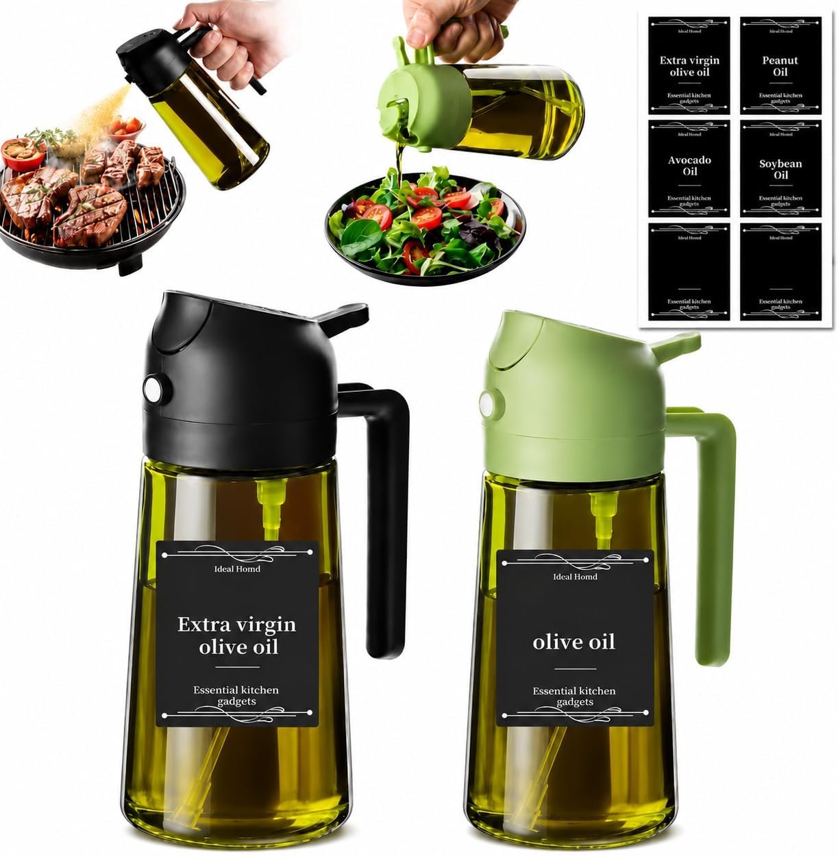 You are currently viewing Oil Sprayer for Cooking, 2 Pack Olive Oil Sprayer Bottle, 16oz Glass Oil Dispenser for Kitchen, Fine Mist Spray & Pour, BPA-Free, Refillable, Leakproof, Air Fryer,