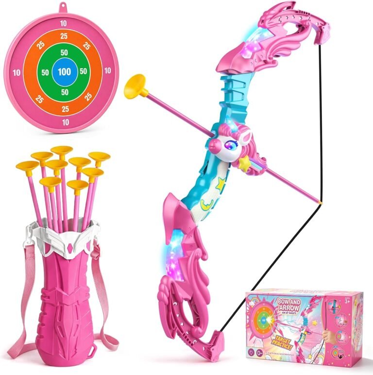 Read more about the article Beefunni Unicorn LED Bow & Arrow Set for Girls (Ages 3–12) – Light-Up Archery Toy with 10 Suction Cup Arrows, Safe Target Practice Game, Perfect Christmas & Birthday Gift for Kids