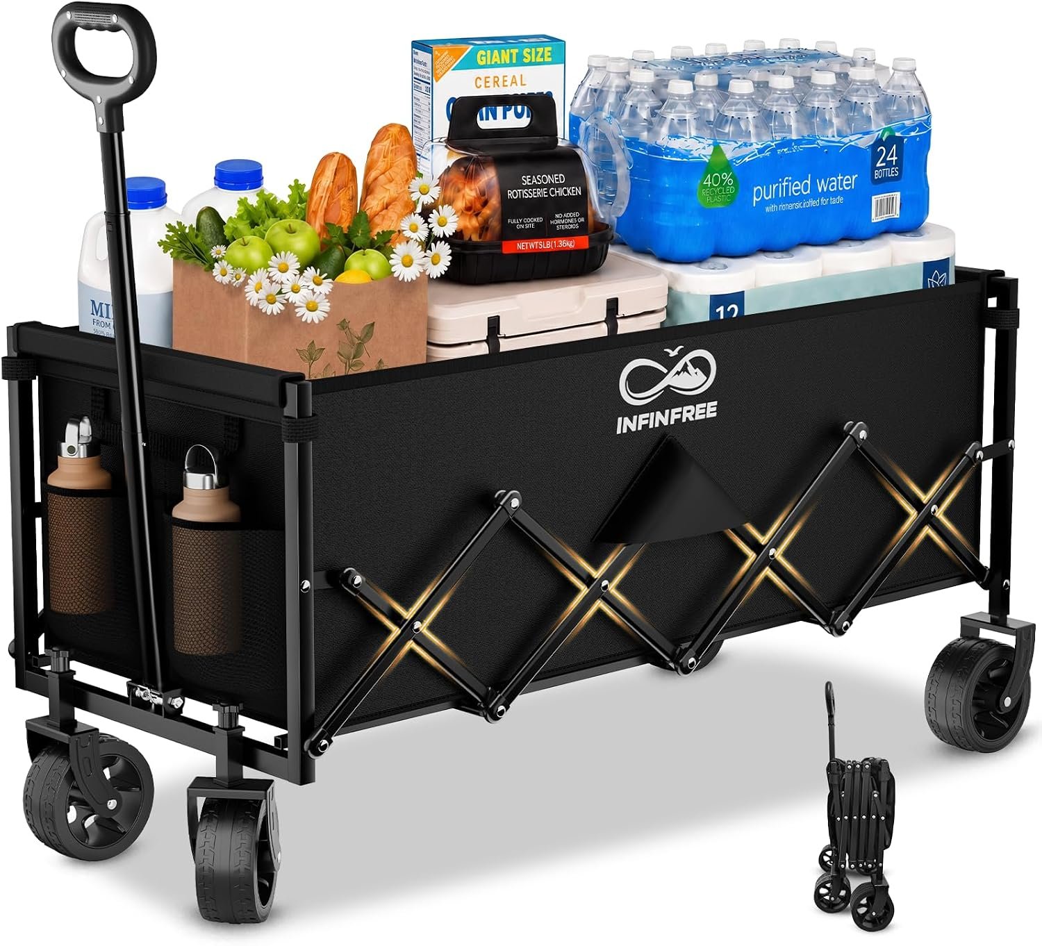 You are currently viewing 34″ Extra Long Foldable Wagon with All-Terrain Wheels, 260 LBS Capacity Collapsible Utility Cart for Grocery Shopping, Apartment Moving, Camping, Picnic, Sports (Black)