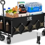 34″ Extra Long Foldable Wagon Cart with All-Terrain Wheels, 260 lbs Capacity Heavy Duty Collapsible Utility Cart for Grocery Shopping, Camping, Moving & Outdoor Use (Black)