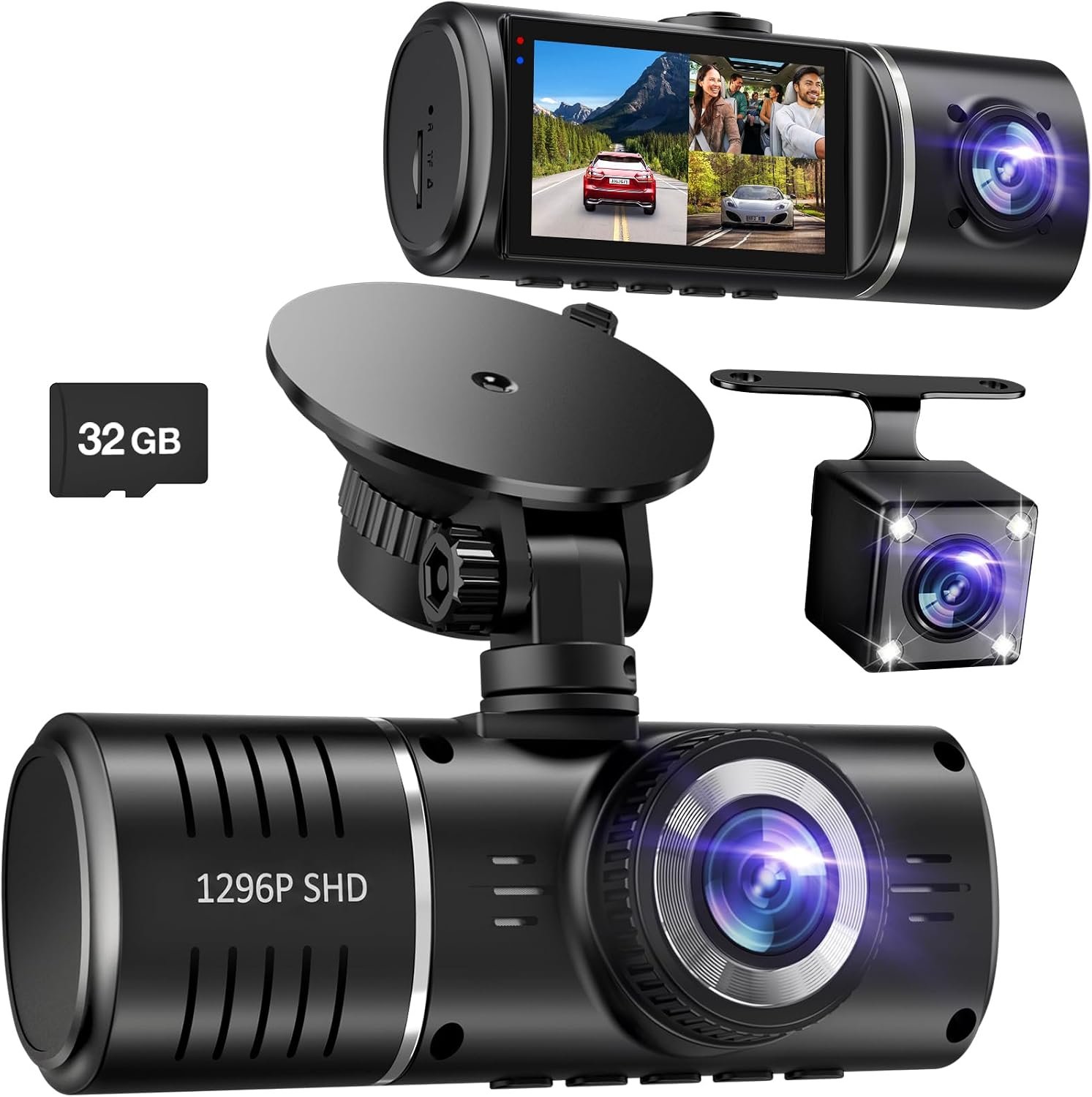 You are currently viewing Dash Cam Front and Rear, 1296P Dash Camera for Cars, 3 Channel Car Camera Front Rear and Inside with 32GB Card, Loop Recording, Night Vision, HDR, 24Hr Parking, G-Sensor