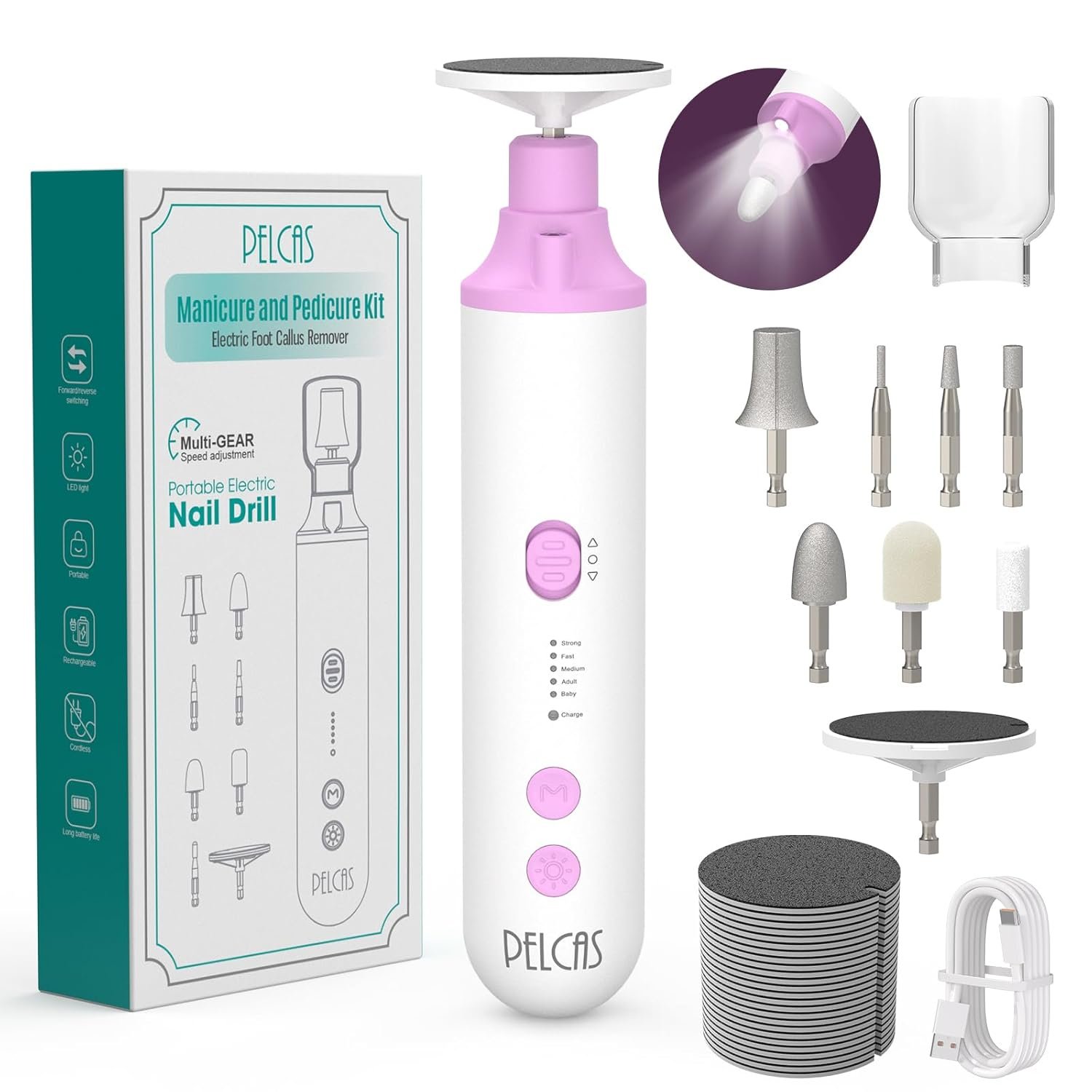 You are currently viewing PELCAS Toenail Grinder for Thick Toenails – 8-in-1 Cordless Nail Drill Kit, 5 Speeds with LED Light, Electric Callus Remover for Feet & Nails (Pink)
