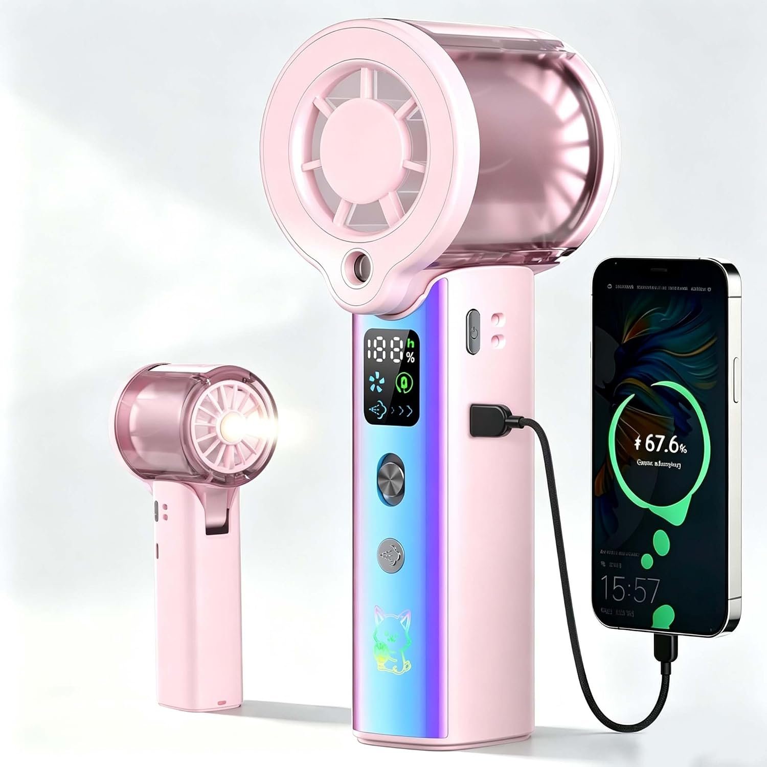You are currently viewing Doge&Vollar 4-in-1 Misting Portable Fan, 5000mAh 30H Max Runtime, 1-100 Speed Turbo Fan, Flashlight with SOS Mode, Dual Type-C Lanyard Cable for Survival Fishing