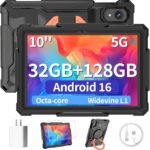 10 Inch Android 16 Tablet, 32GB RAM + 128GB ROM (Up to 1TB Expandable), Octa-Core Processor, 5G/2.4G WiFi, Bluetooth 5.0, GPS, Dual Camera (5MP+8MP), Long Battery Life with Protective Case – Black