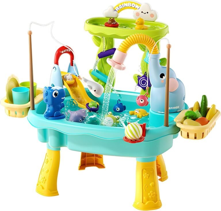 Read more about the article 2027 Upgraded 4-in-1 Sand & Water Table for Toddlers 1-3 – Kids Sensory Play Table with Electric Water Pump, Elephant Faucet, Play Kitchen Sink, Fishing Toy & Food Accessories (Blue)