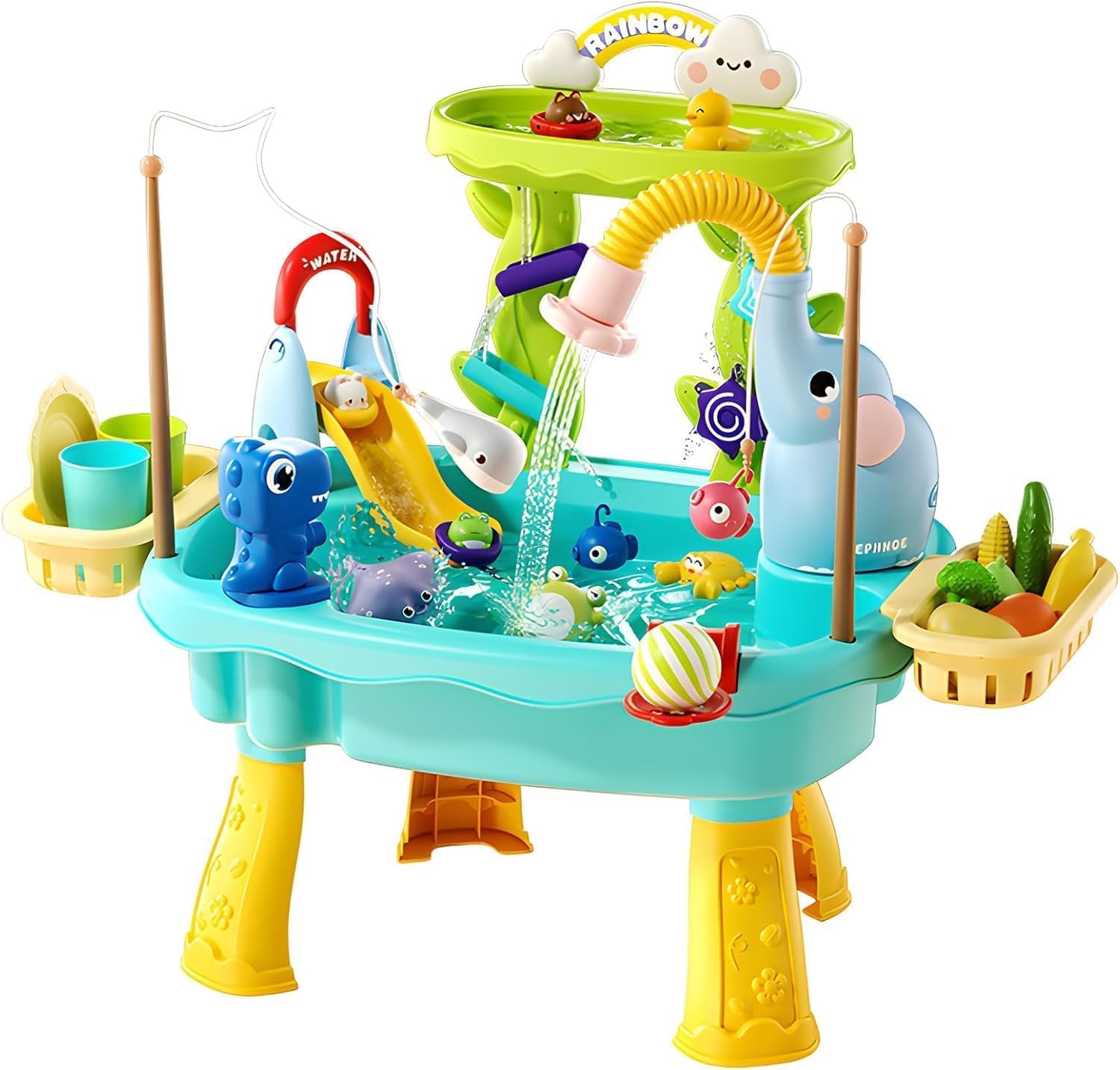 You are currently viewing 2027 Upgraded 4-in-1 Sand & Water Table for Toddlers 1-3 – Kids Sensory Play Table with Electric Water Pump, Elephant Faucet, Play Kitchen Sink, Fishing Toy & Food Accessories (Blue)