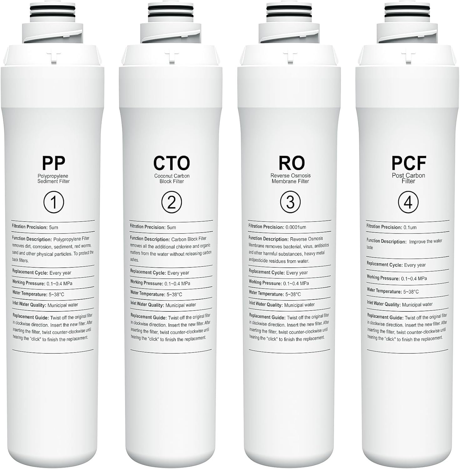You are currently viewing Valenthior 4-Pack Replacement Filter Set for Bluevua RO100ROPOT & RO100ROPOT-UV – Complete RO System Filters (PP, CTO, RO, PCF)