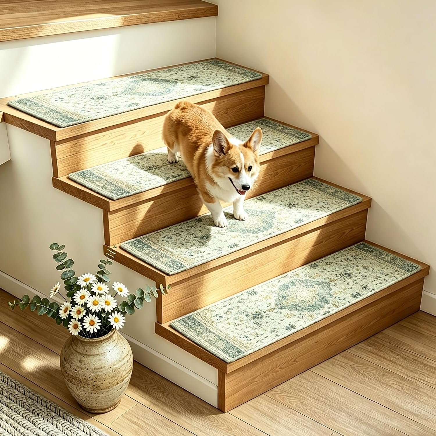 Read more about the article Stair Treads for Wooden Steps Non-Slip Carpet, Indoor Peel and Stick Stair Covers, Residue-Free Washable Anti-Slip Mats for Dogs, Kids & Elders, Boho Green, 8×30 Inch, 4 Pack