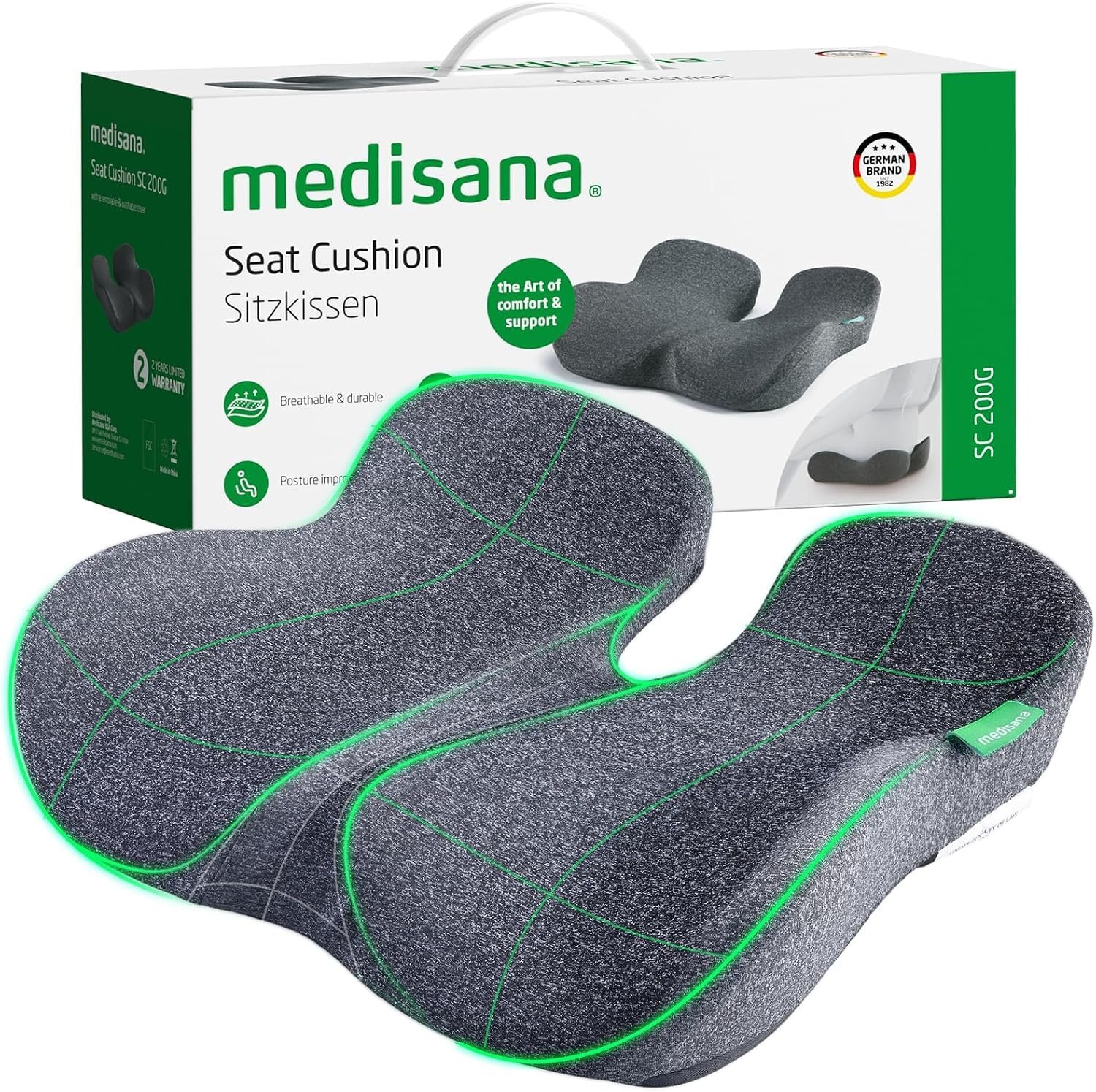 You are currently viewing Medisana Seat Cushion, SC 200G Seat Cushions for Office Chairs, Car Seat, Wheelchair – Sciatica & Tailbone & Coccyx Pain Relief Pillow for Driver Sedentary People（Size:22.8 * 16.5 * 4.3 in-Grey）