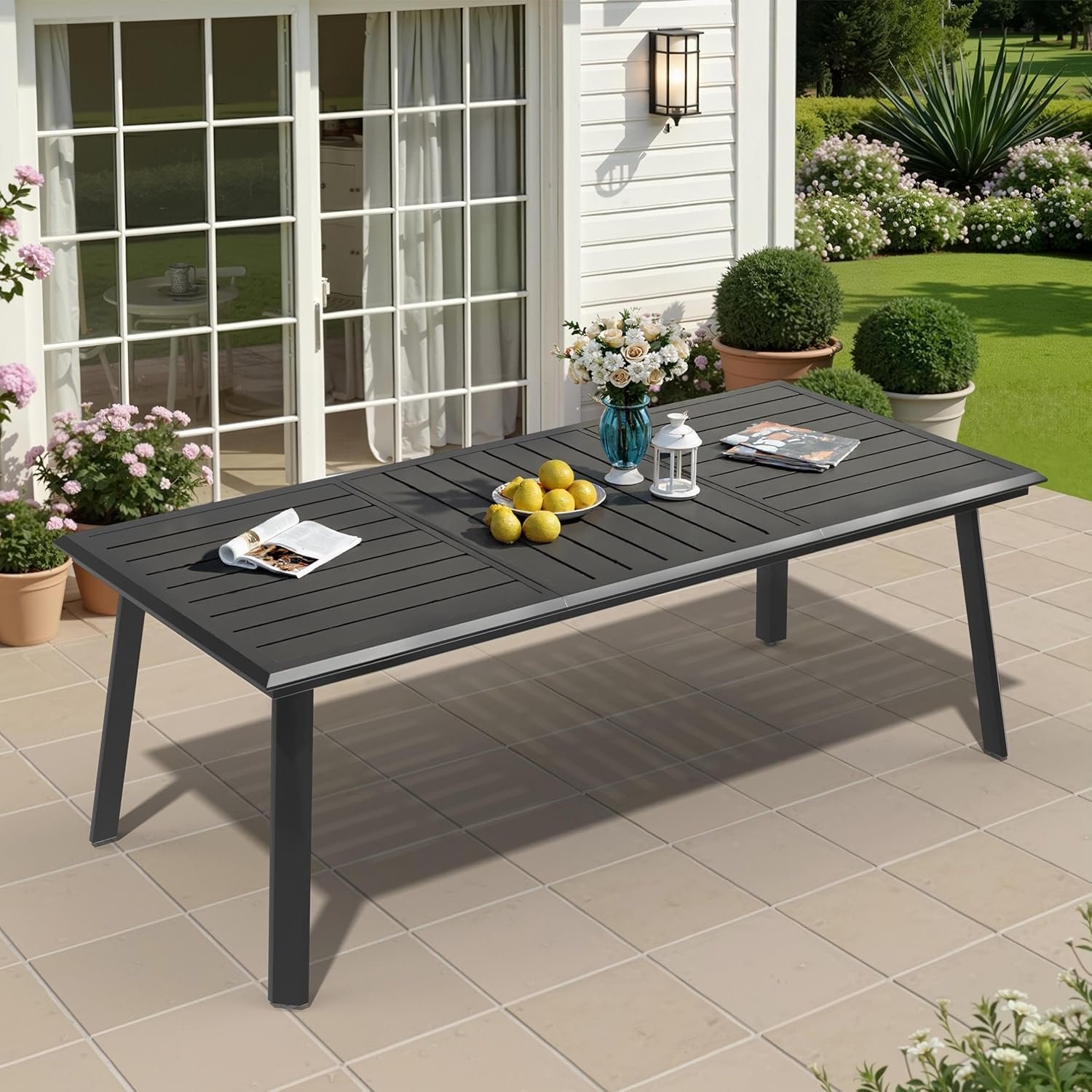 You are currently viewing Pellebant Aluminum Outdoor Dining Table for 6-8 Person | Patio Dining Table with Weather-Resistant Sturdy Frame & 83″ Rectangle Top, Umbrella Hole for Deck, Porch, Backyard