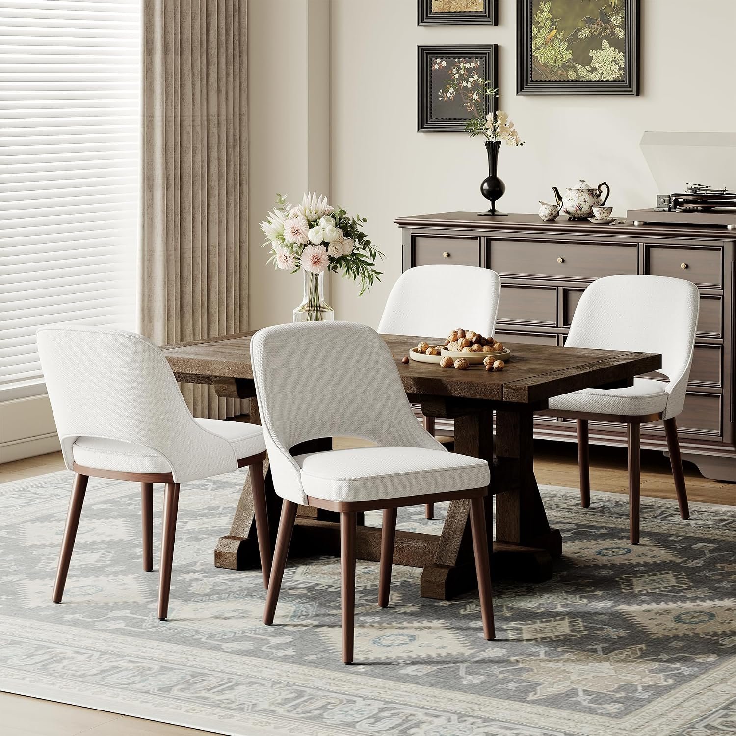 You are currently viewing Wooden Dining Chairs Set of 4, Fabric Upholstered Kitchen Chairs, Beige Modern Side Chairs
