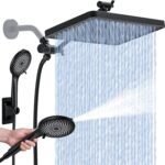 High Pressure Rain Shower Head with Handheld – Dual 13″ Adjustable Showerhead Combo, Built-in Power Wash Mode, 2-in-1 Spray System, Easy Install, Matte Black Bathroom Shower Set