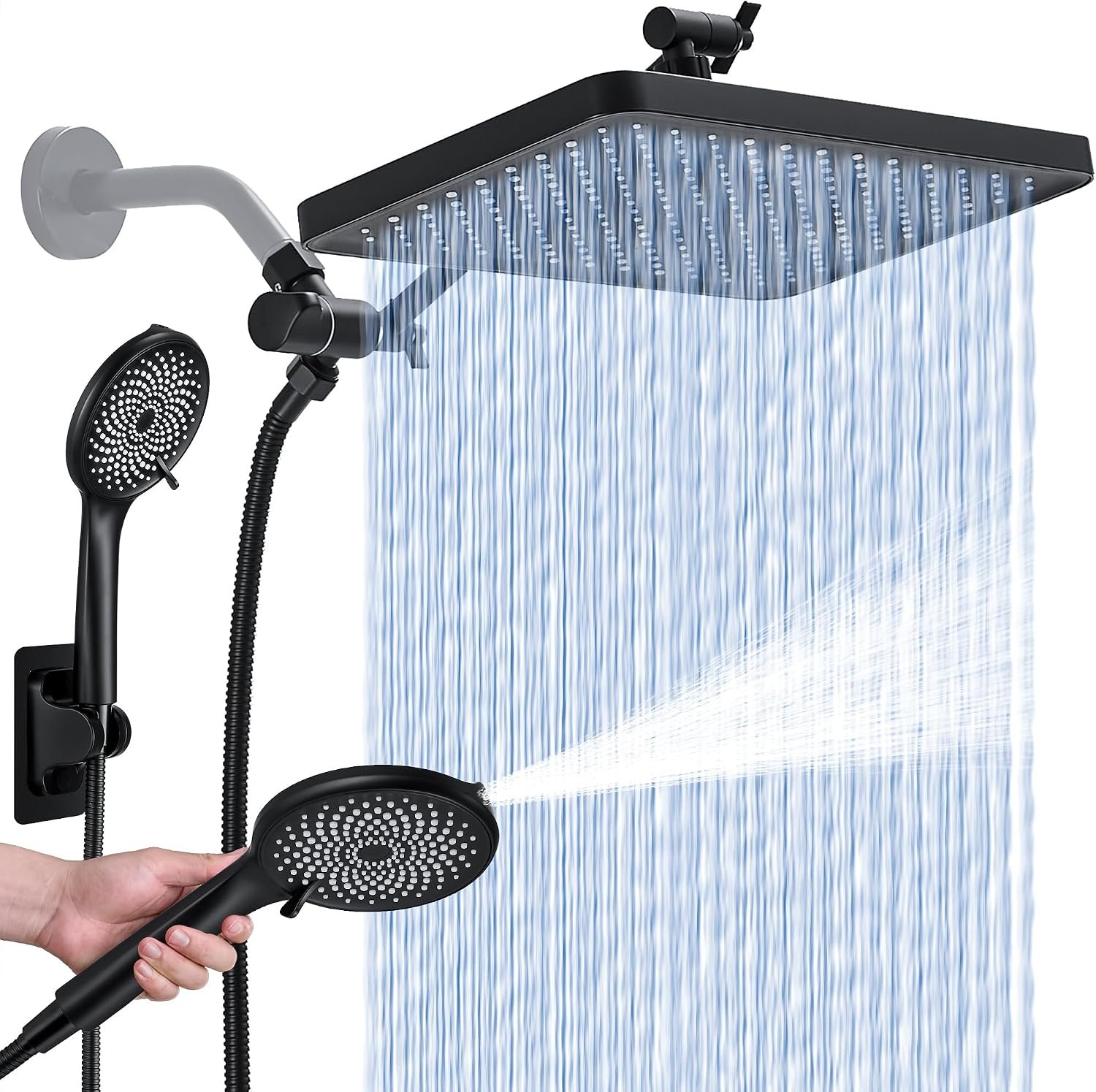You are currently viewing High Pressure Rain Shower Head with Handheld Spray Combo – Adjustable 13″ Dual Shower System, Matte Black