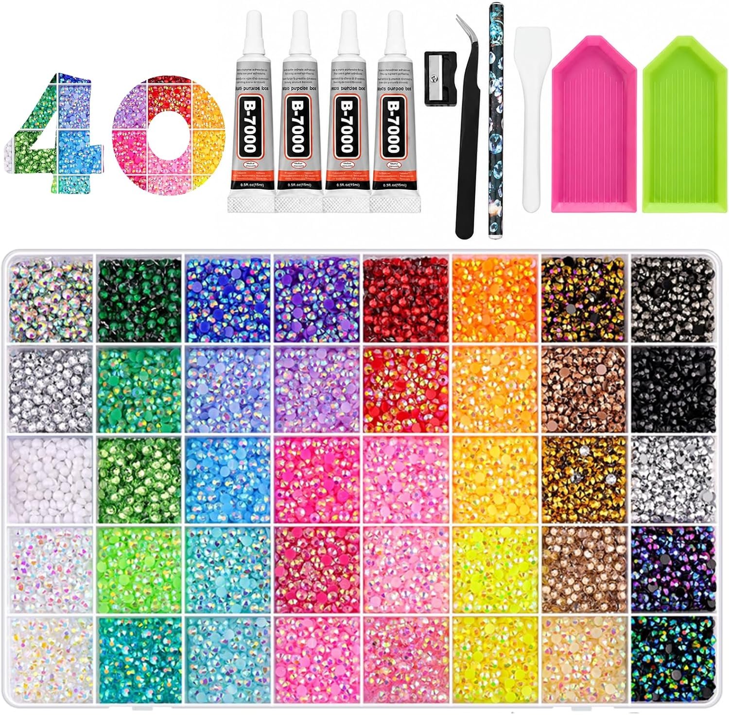 You are currently viewing 45000Pcs Bedazzling Kit with Rhinestones 3mm, 40 Colors Bedazzler Kit Resin Rhinestones Nail Gems & Glitter Gem Art Supplies, Diamond Art Kits Accessories with Pickup Pen, 4pcs 10ml B7000