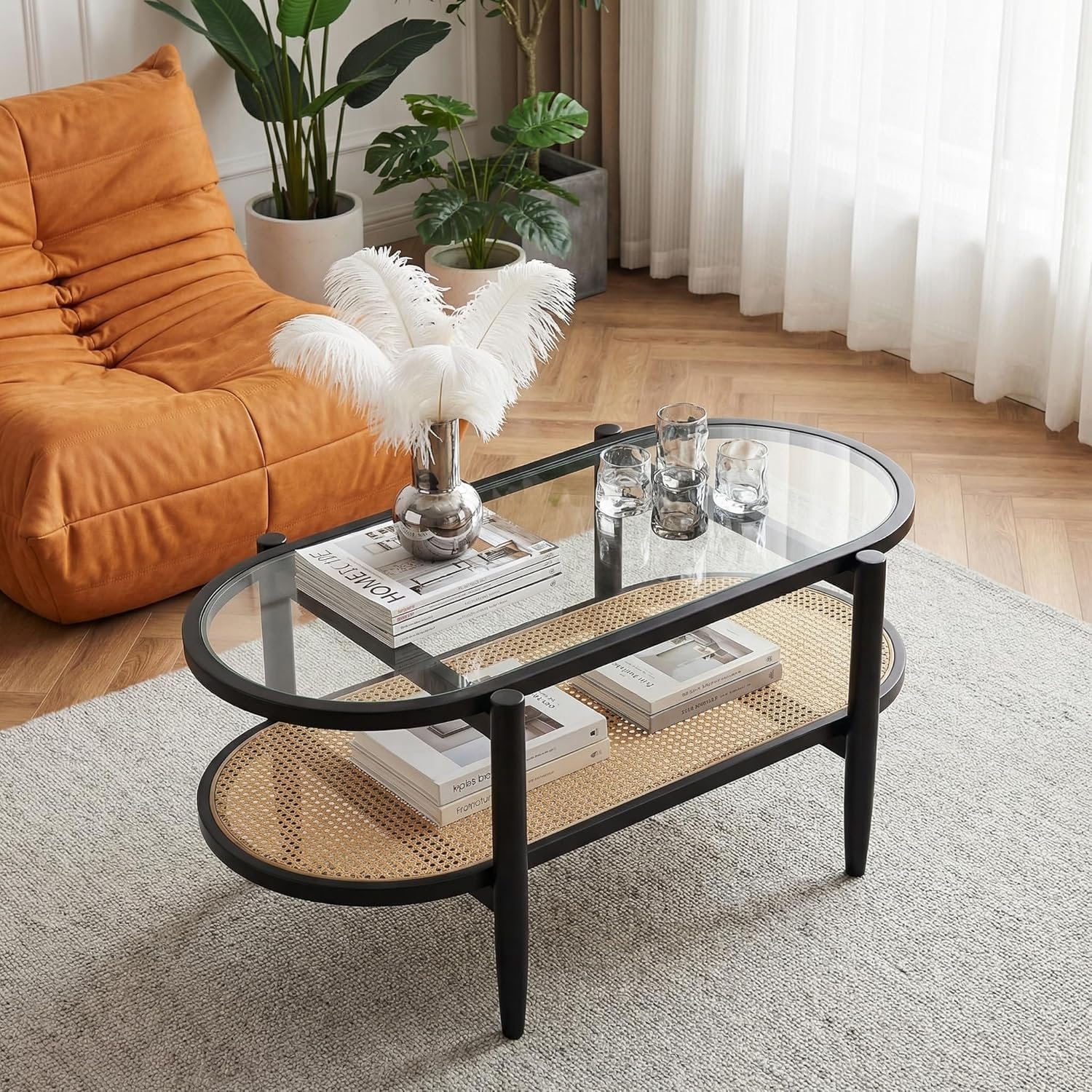 You are currently viewing Upgrade your living room with the stylish and functional POWERSTONE Rattan Coffee Table. Designed with a modern boho touch, this elegant table combines natural textures with a sleek glass surface—perfect for both décor and everyday use.
