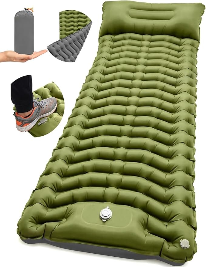 You are currently viewing Camping Sleeping Pad, Inflatable Camping Mattress Pad with Built-in Pillow & Foot Pump, 4 Inch Thick Ultralight Sleeping Air M