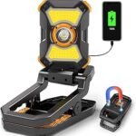 W3 Rechargeable Work Light with Clamp, 2100 Lumens, 4000mAh 10Hours LED Work Light with Magnet Base, 7 Modes, 360° Rotation, IPX4 Waterproof for Job Site, Worksh