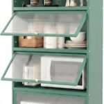 Kitchen Storage Cabinet on Wheels, Mobile Microwave Stand with Flip-up PC Doors and Anti-Toppling Device,