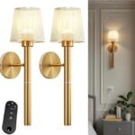 Battery Operated Wall Sconces Set of 2, 5200mAh Gold Rechargeable Wall Lights with 3 Color, Remote