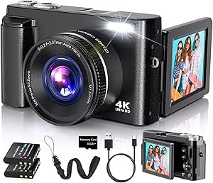 Read more about the article 4K Digital Camera for Photography Autofocus, 2026 Latest 48MP Vlogging Camera for YouTube with SD Card, 2 Batteries, 3″ 18