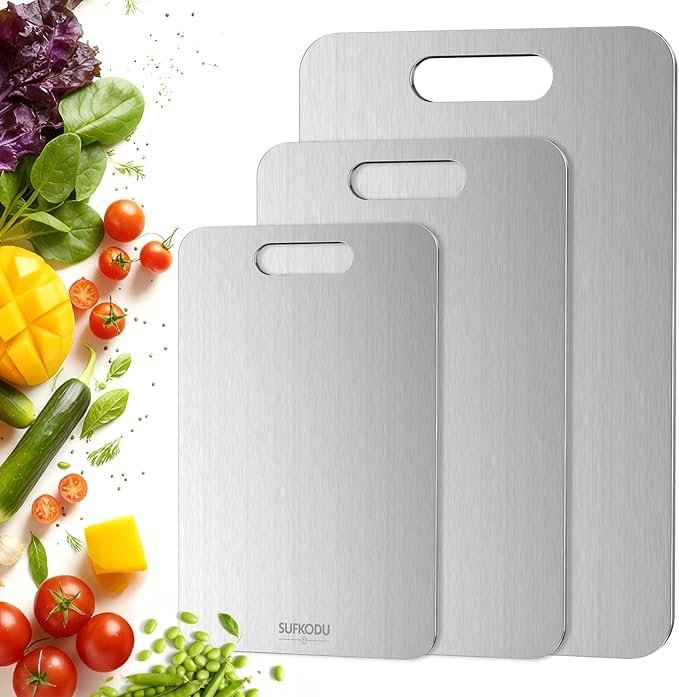 Read more about the article Board Set of 3, 100% Double-Sided Titanium Cutting Boards for Kitchen, Dishwasher Safe Non-Toxic Choppin
