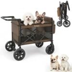 Rovique Dog Wagon for Small & Medium Dogs, Foldable Pet Stroller with Ramp, All-Terrain Rubber Wheels