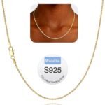 18K Gold Plated 925 Sterling Silver Chain Necklace for Women, 2mm Rope