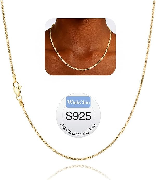 Read more about the article 18K Gold Plated 925 Sterling Silver Chain Necklace for Women, 2mm Rope